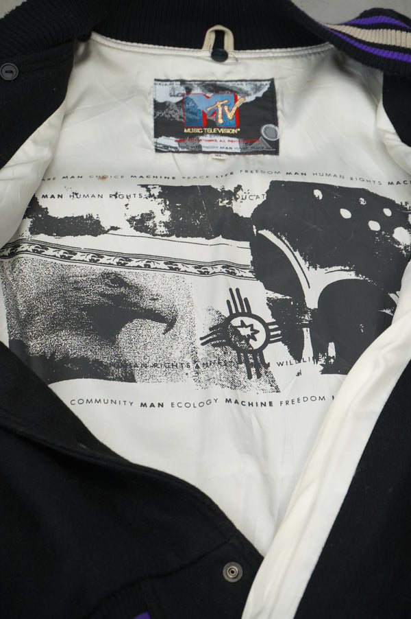 90's "MTV" -Leather/Melton Stadium Jacket-