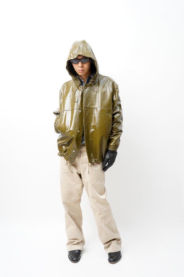 -BRIGHAM LEATHER HOODED JACKET-