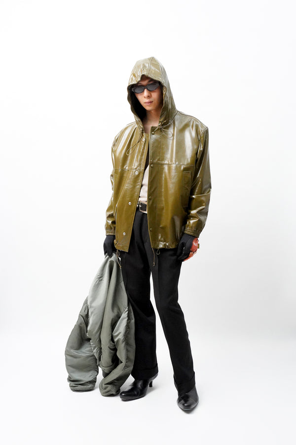 -BRIGHAM LEATHER HOODED JACKET-