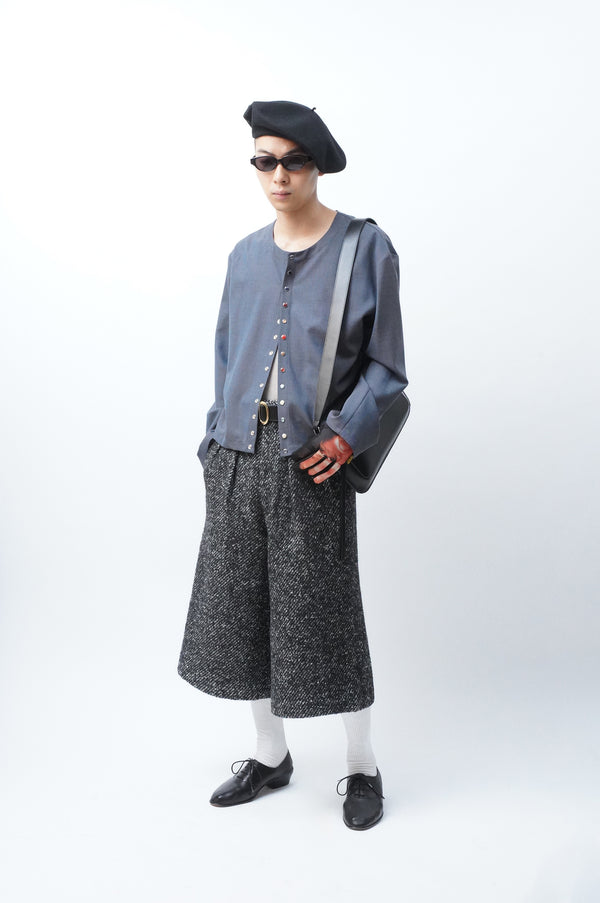 -Cropped Baggy- [Black&White Tweed]