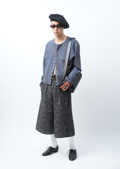-Cropped Baggy- [Black&White Tweed]