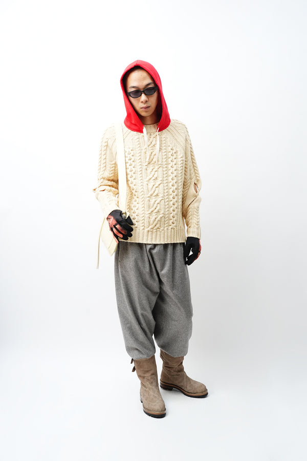 -KNITTED WOOL HOODED CABLE JUMPER-