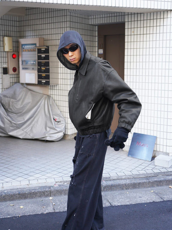 -"KIRA" LEATHER DRAPE BLOUSON-