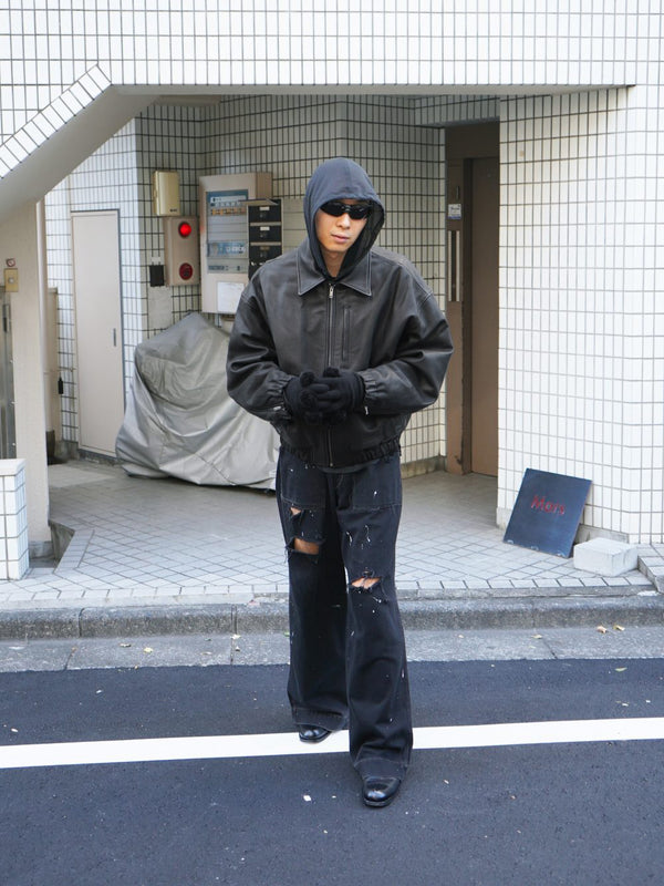 -"KIRA" LEATHER DRAPE BLOUSON-