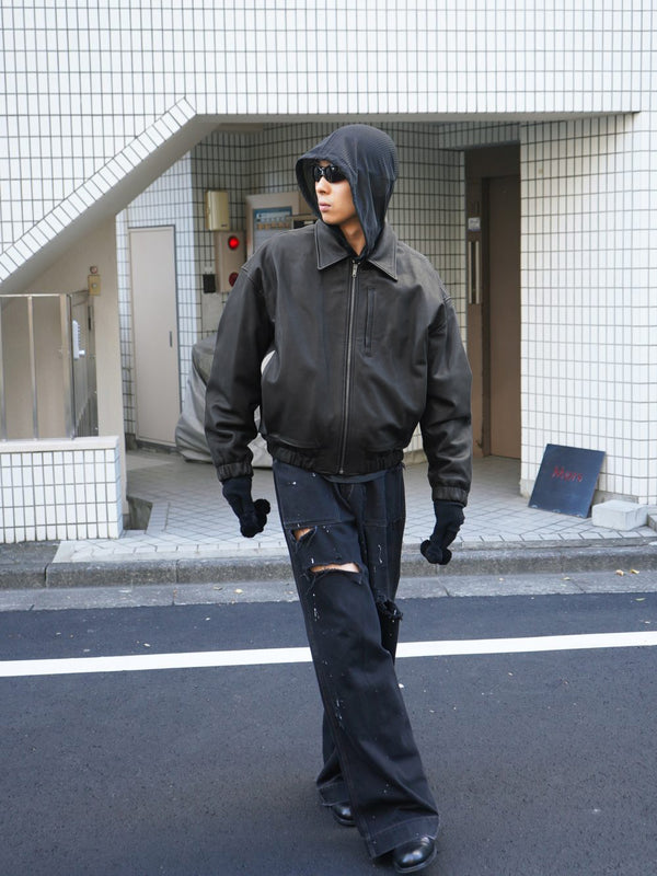 -"KIRA" LEATHER DRAPE BLOUSON-