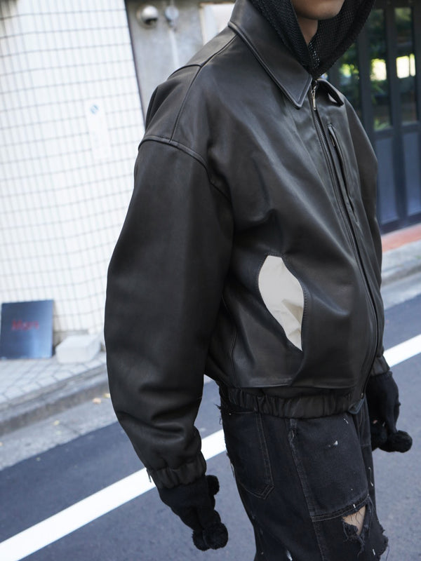 -"KIRA" LEATHER DRAPE BLOUSON-