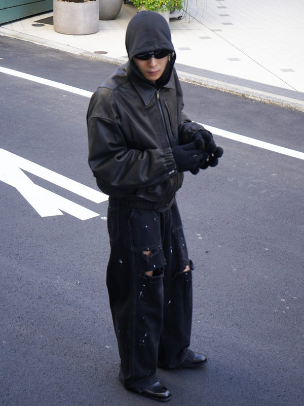 -"KIRA" LEATHER DRAPE BLOUSON-