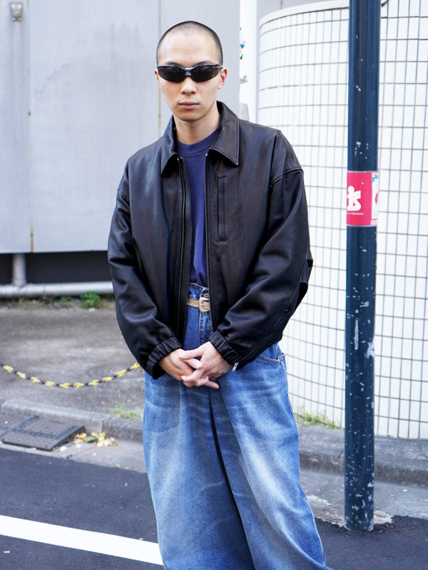 -"KIRA" LEATHER DRAPE BLOUSON-