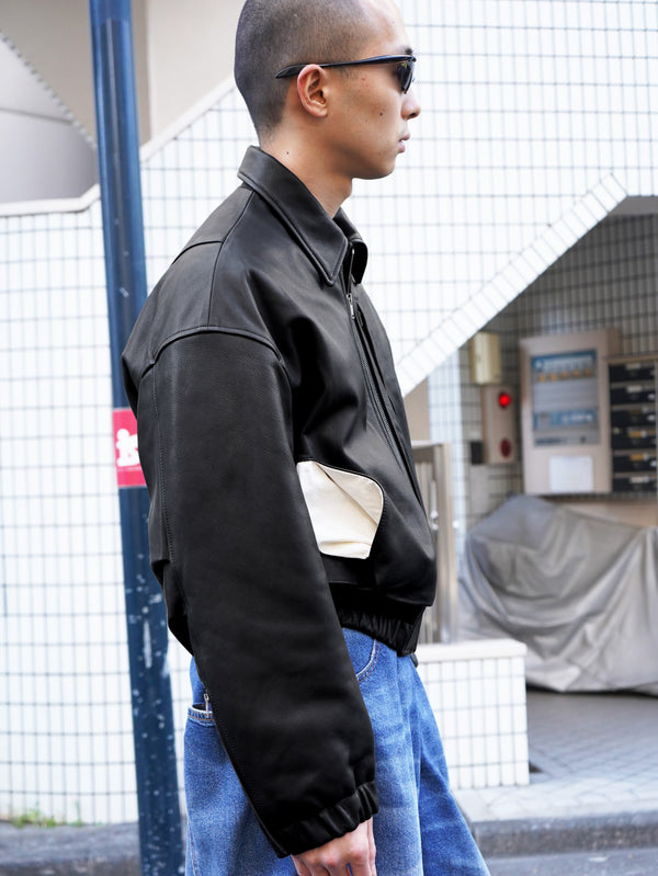 -"KIRA" LEATHER DRAPE BLOUSON-