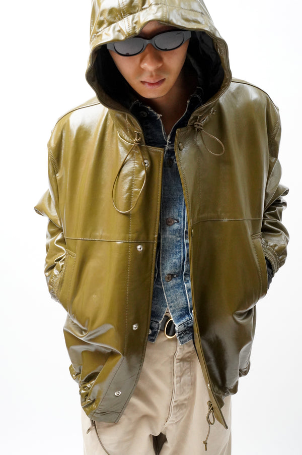 -BRIGHAM LEATHER HOODED JACKET-