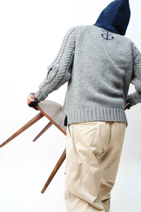 -KNITTED WOOL HOODED CABLE JUMPER-