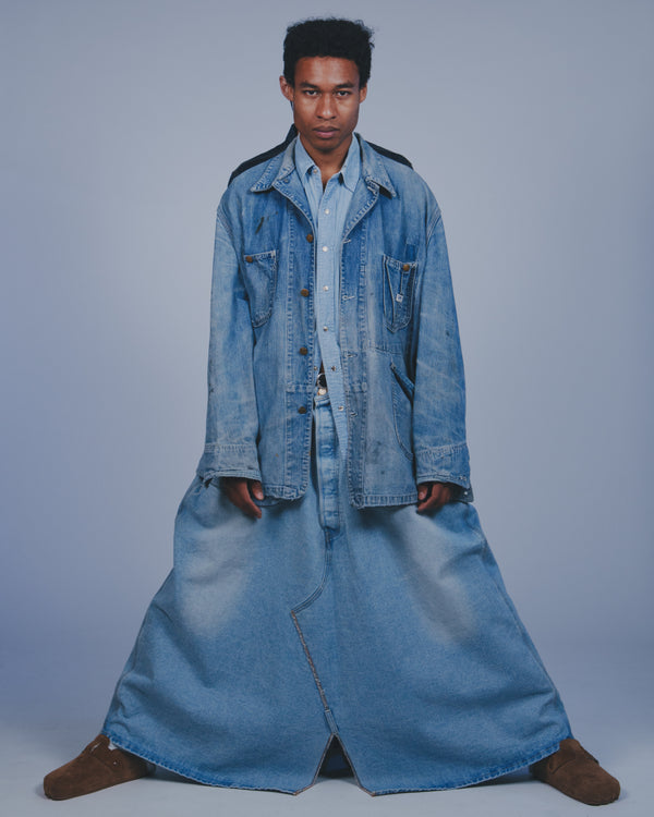 "Mars meets SKEWed" -MEGA WIDE JEAN SKIRT- [BLUE]