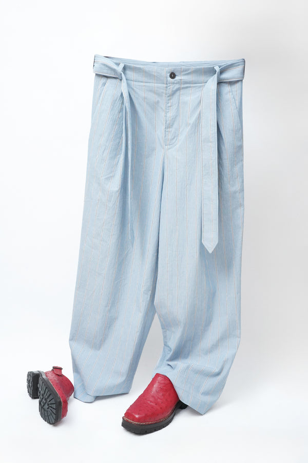 -WASHED ORGANIC COTTON BELTED 1TUCK TROUSER-