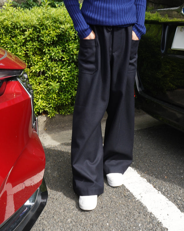JUNO -WIDE-LEGGED ELASTICATED TROUSERS-[DARK NAVY]