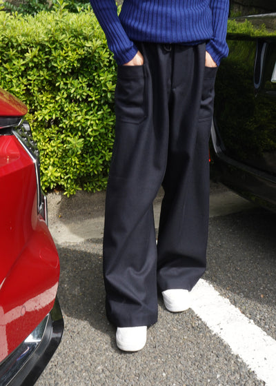 JUNO -WIDE-LEGGED ELASTICATED TROUSERS-[DARK NAVY]