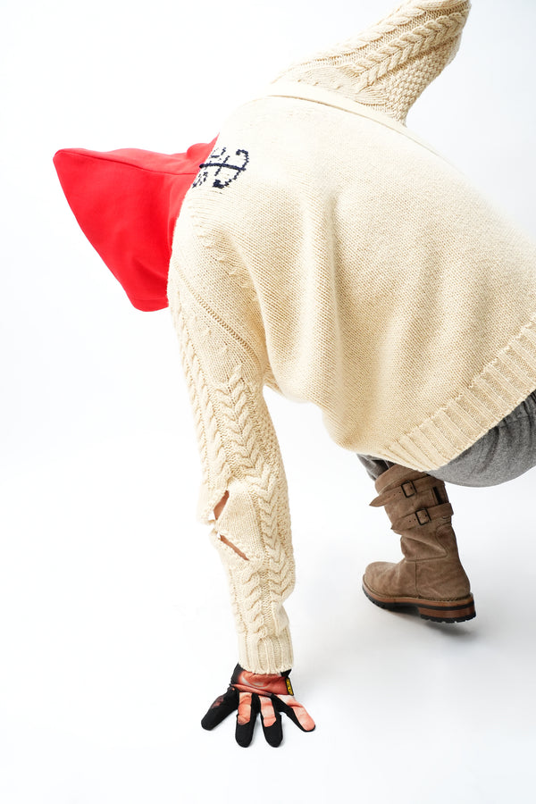 -KNITTED WOOL HOODED CABLE JUMPER-