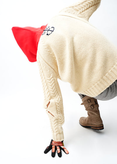 -KNITTED WOOL HOODED CABLE JUMPER-