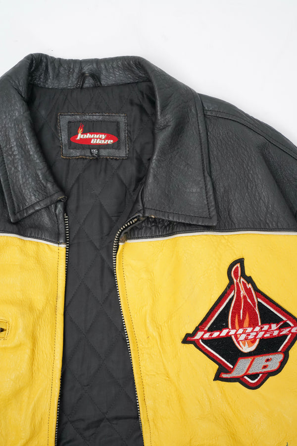 90’s “Johnny Blaze” -Logo Wappen Design Leather Jacket-