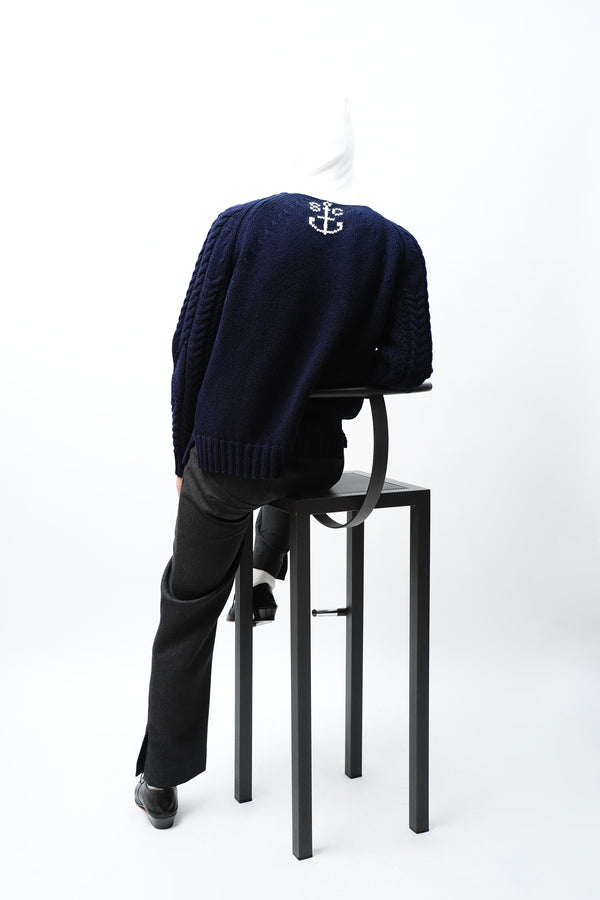 -KNITTED WOOL HOODED CABLE JUMPER-