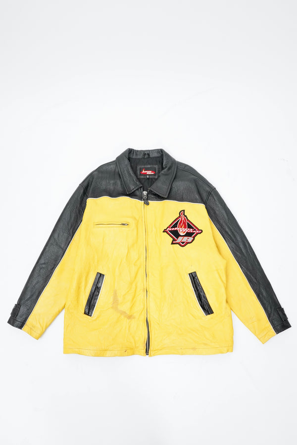 90’s “Johnny Blaze” -Logo Wappen Design Leather Jacket-