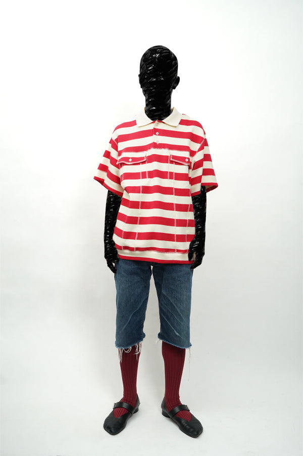"Aris Tatalovich" -STRIPE TRUCKER POLO- [RED/IVORY]