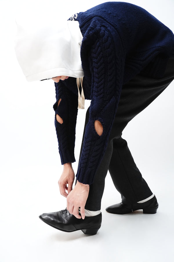 -KNITTED WOOL HOODED CABLE JUMPER-