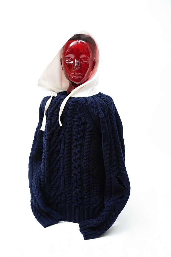 -KNITTED WOOL HOODED CABLE JUMPER-