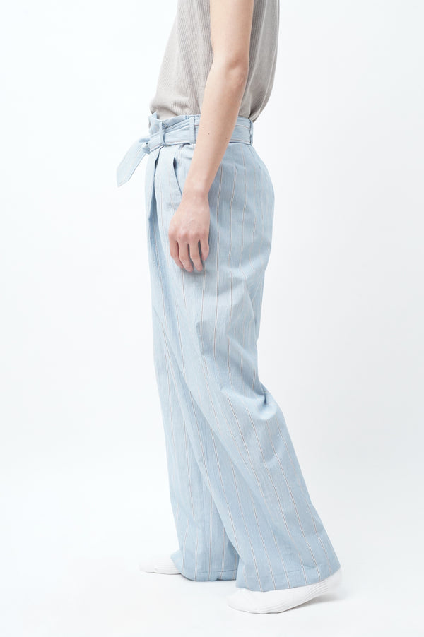 -WASHED ORGANIC COTTON BELTED 1TUCK TROUSER-