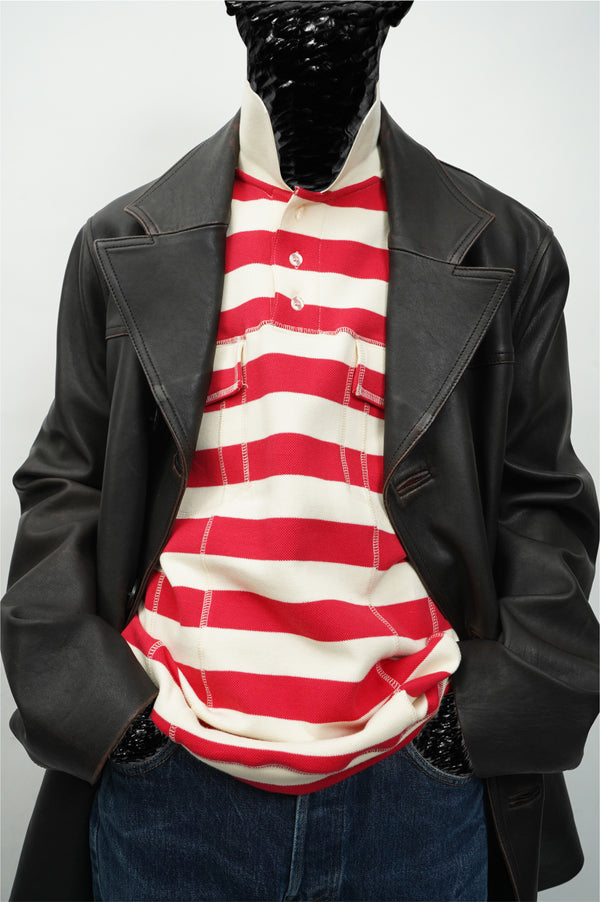 "Aris Tatalovich" -STRIPE TRUCKER POLO- [RED/IVORY]
