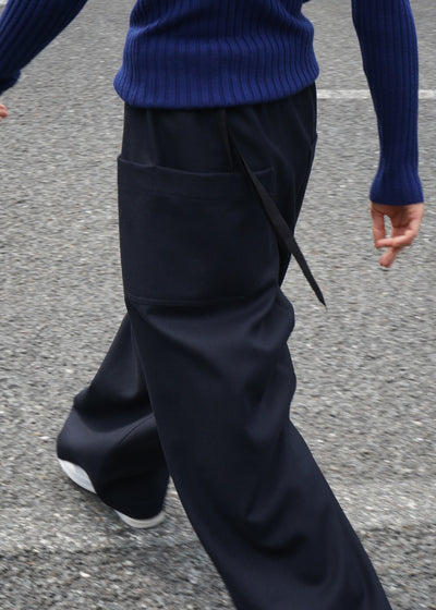 JUNO -WIDE-LEGGED ELASTICATED TROUSERS-[DARK NAVY]