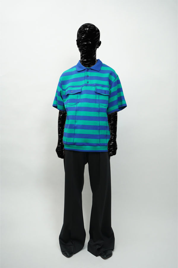 "Aris Tatalovich" -STRIPE TRUCKER POLO- [BLUE/GREEN]