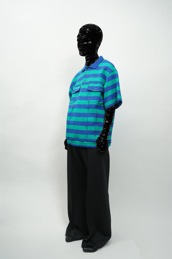 "Aris Tatalovich" -STRIPE TRUCKER POLO- [BLUE/GREEN]