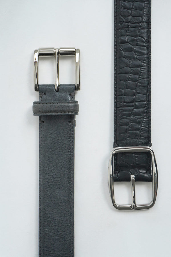 -EMBOSSED CROC LEATHER BELT-