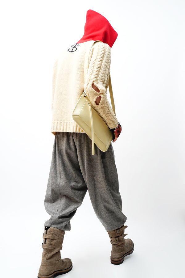 -KNITTED WOOL HOODED CABLE JUMPER-