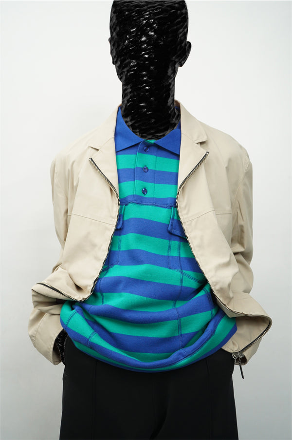"Aris Tatalovich" -STRIPE TRUCKER POLO- [BLUE/GREEN]