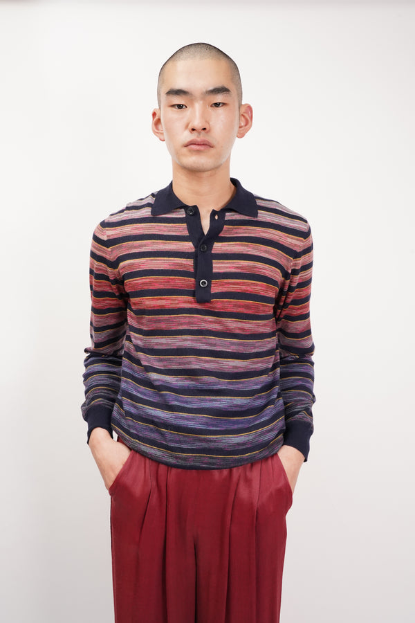 "MISSONI" -Gradation Border L/S Knit Polo Shirts-