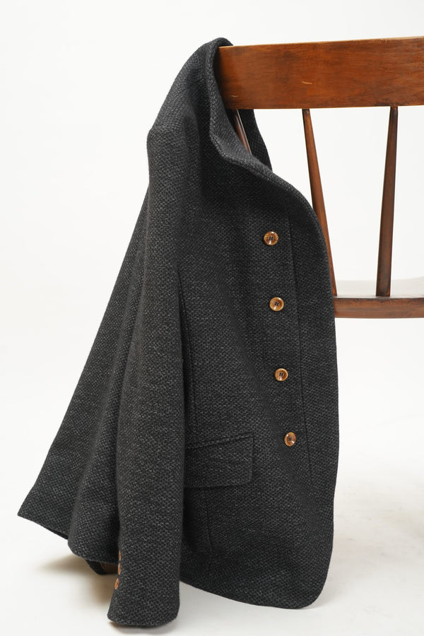 -NAVY WOOL HIGH CLOSURE JACKET-