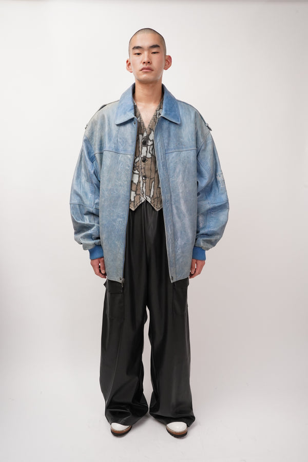 "UNKNOWN" -Fake Leather Baggy Pants-