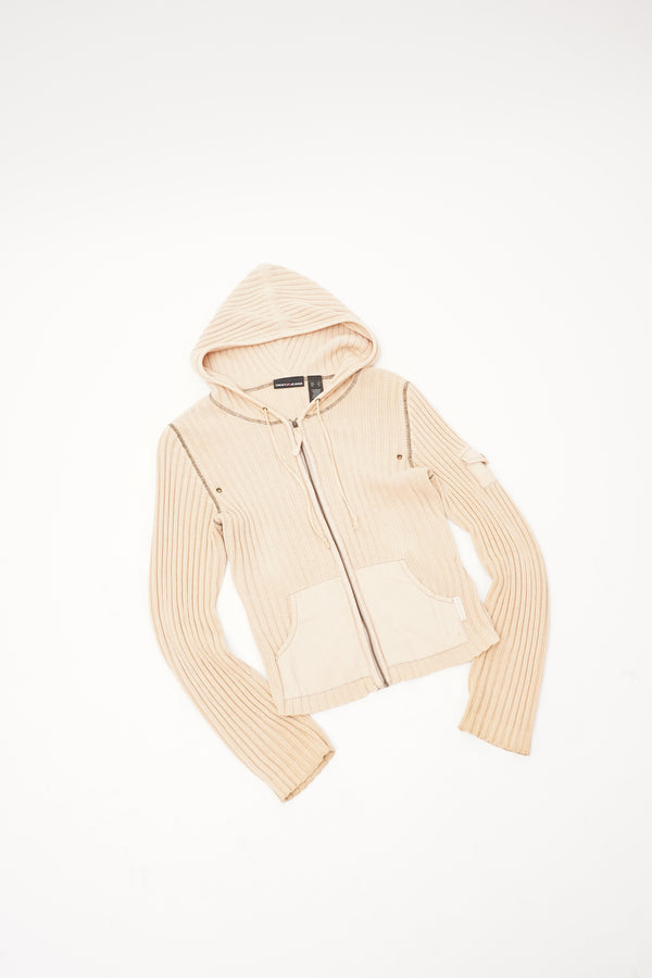 “DKNY JEANS” -Rib Knit Zip Parka-