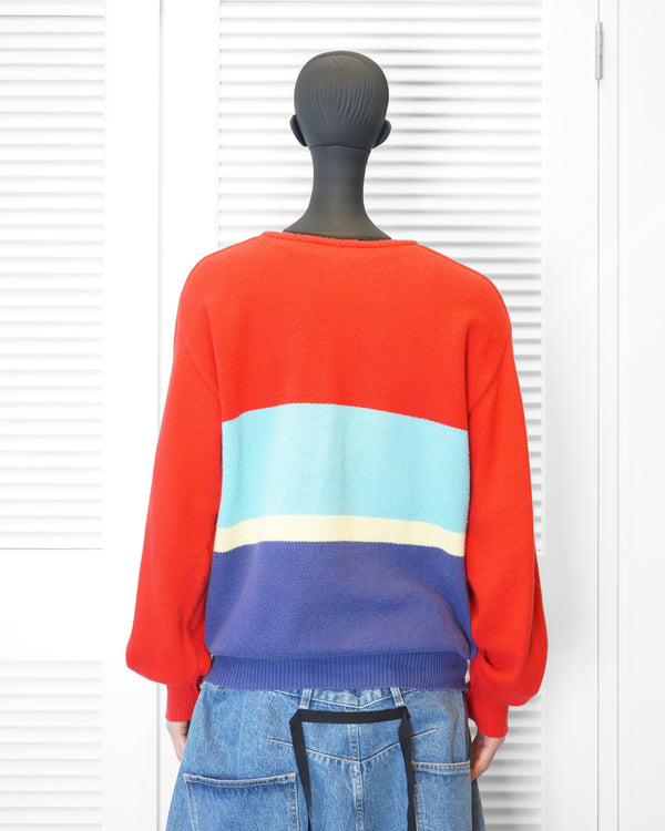 90's "POLO by RALPH LAUREN" -Multi Border Crew Neck Cotton Knit Sweater -