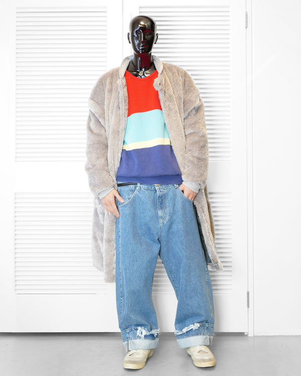 90's "POLO by RALPH LAUREN" -Multi Border Crew Neck Cotton Knit Sweater -