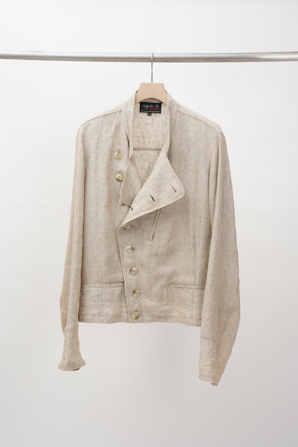 90's "agnes.b" -LInen Stand Collar Jacket-