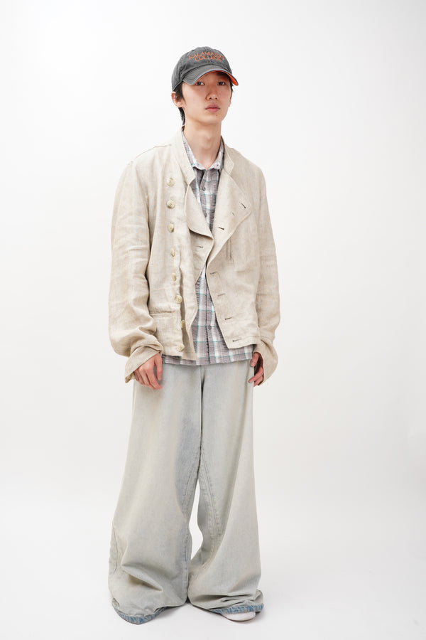 90's "agnes.b" -LInen Stand Collar Jacket-