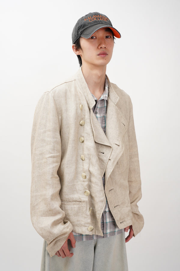 90's "agnes.b" -LInen Stand Collar Jacket-