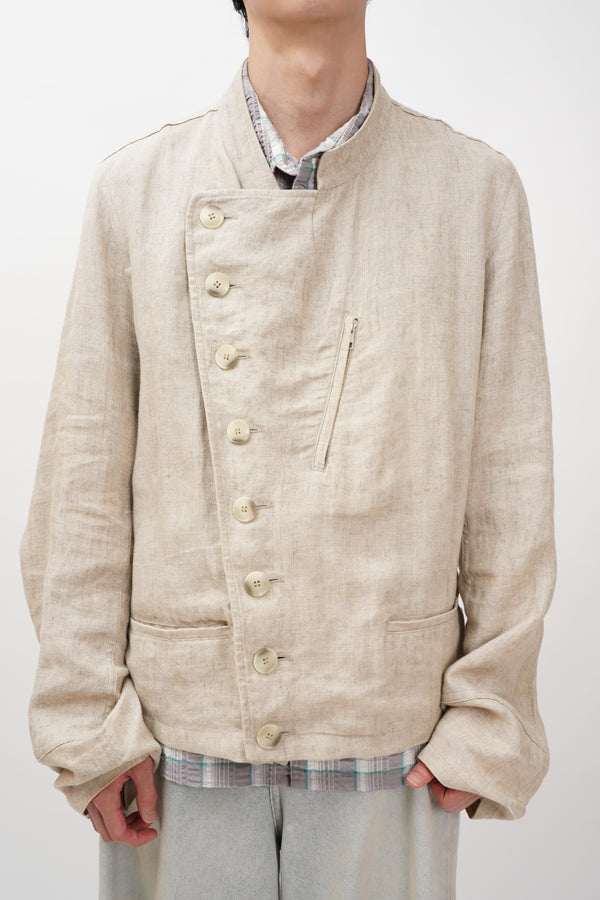 90's "agnes.b" -LInen Stand Collar Jacket-