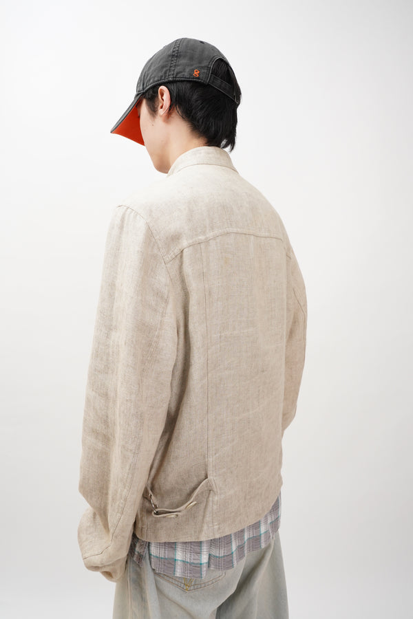 90's "agnes.b" -LInen Stand Collar Jacket-