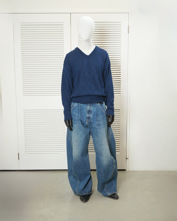 "UNKNOWN" -Cotton/Acrylic V Neck Knit Sweater-