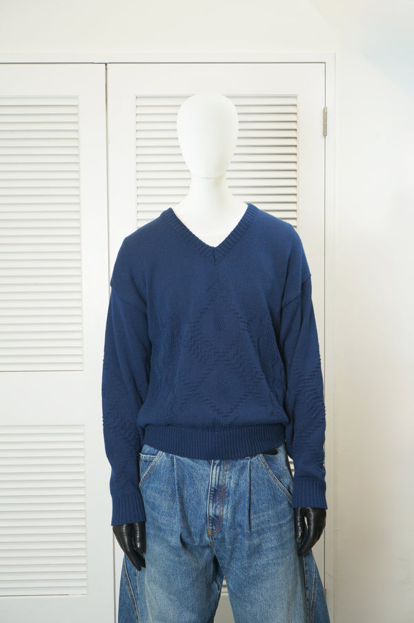 "UNKNOWN" -Cotton/Acrylic V Neck Knit Sweater-