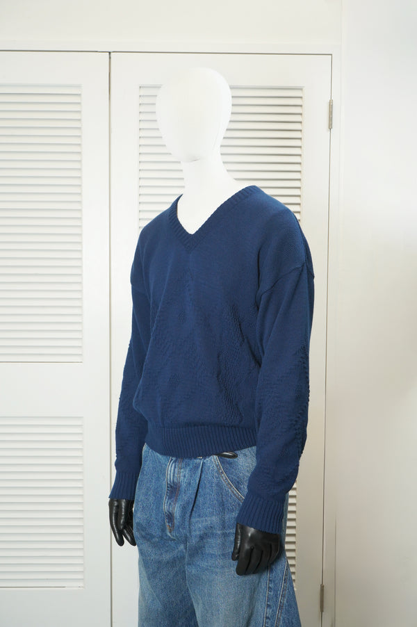 "UNKNOWN" -Cotton/Acrylic V Neck Knit Sweater-
