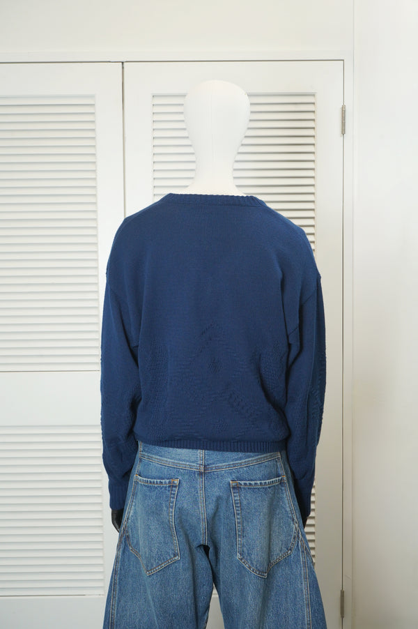 "UNKNOWN" -Cotton/Acrylic V Neck Knit Sweater-